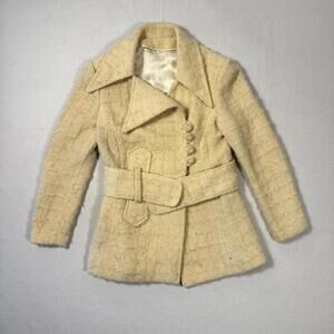 Vintage 60s 70s Womens Wool Belted Coat Yellow Mod Tailored Jacket S